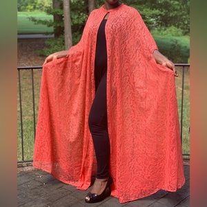 Orange Lace Open Front Handmade Kaftan Circle Maxi Dress
